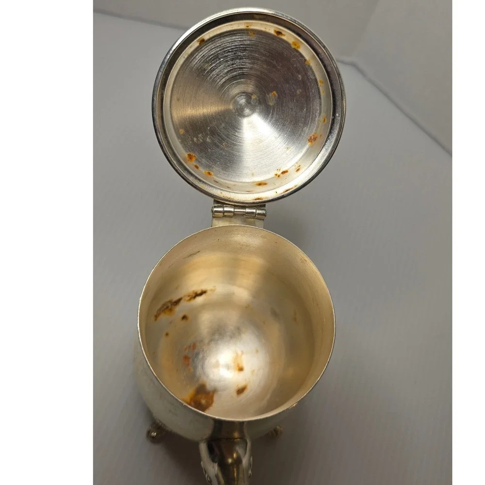 Vintage‎ Silver Plate Mini Teapot Creamer Ornate Footed Hinged Lid Unmarked